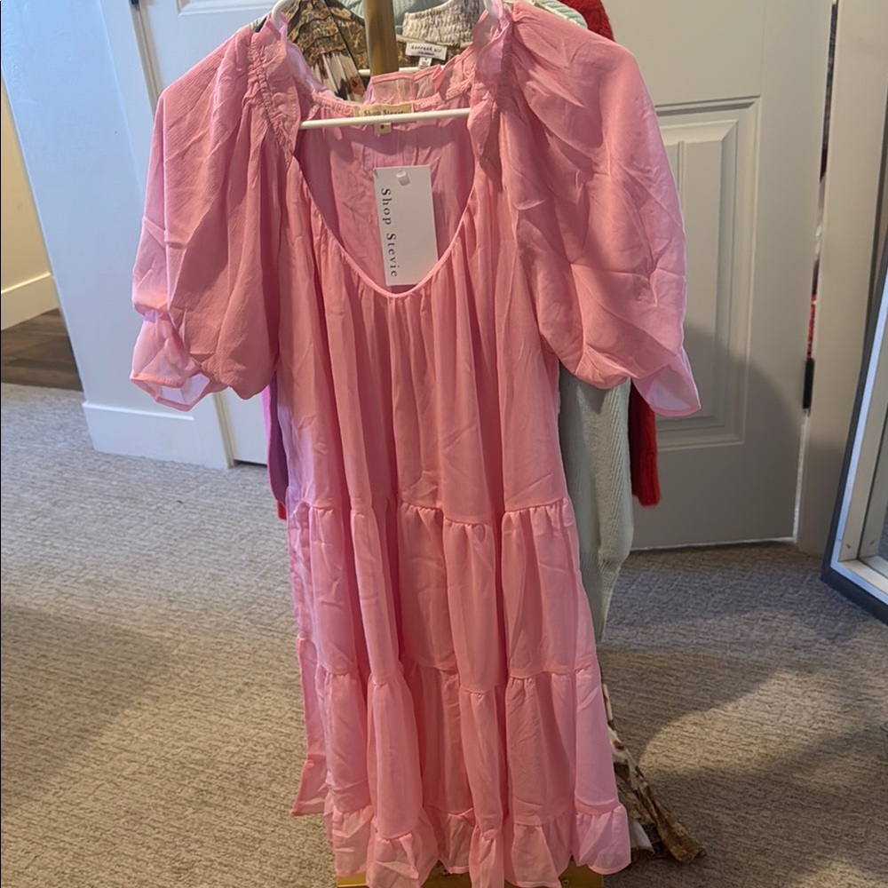Shop Stevie Pink Puff Sleeve Dress
